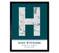 Wall Art Print High Wycombe England United Kingdom City Map Modern Typography Stylish Letter Framed Word Wee Blue Coo Teal W12 inch x H16 inch
