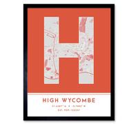 Wall Art Print High Wycombe England United Kingdom City Map Modern Typography Stylish Letter Framed Word Wee Blue Coo Orange W12 inch x H16 inch