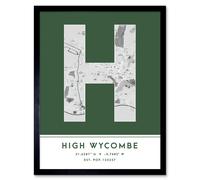 Wall Art Print High Wycombe England United Kingdom City Map Modern Typography Stylish Letter Framed Word Wee Blue Coo Green W12 inch x H16 inch