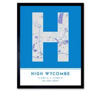 Wall Art Print High Wycombe England United Kingdom City Map Modern Typography Stylish Letter Framed Word Wee Blue Coo Blue W12 inch x H16 inch