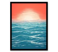 Wee Blue Coo Horizon Hour Abstract Sunset Orange Teal Artwork Framed Wall Art Print A4
