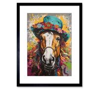 Wall Art Print Horse Wearing a Flower Summer Hat Multicoloured Artwork Framed 9X7 Inch Artery8 Black W7 inch x H9 inch