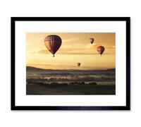 Wall Art Print Hot Air Balloons Misty Morning Framed Artery8 Black W7 inch x H9 inch