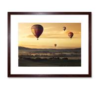 Wall Art Print Hot Air Balloons Misty Morning Framed Artery8 Brown W7 inch x H9 inch