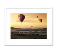 Wall Art Print Hot Air Balloons Misty Morning Framed Artery8 White W7 inch x H9 inch