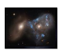 Wall Art Print Hubble Space Astronomy ARP 143 Cosmic Battle In A Spectacular Collision Between Two Galaxies The Blue Star-Forming Spiral NGC 2445 And Artery8 Black A4