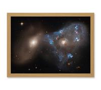 Wall Art Print Hubble Space Astronomy ARP 143 Cosmic Battle In A Spectacular Collision Between Two Galaxies The Blue Star-Forming Spiral NGC 2445 And Artery8 Beige W12 inch x H16 inch