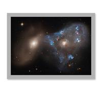 Wall Art Print Hubble Space Astronomy ARP 143 Cosmic Battle In A Spectacular Collision Between Two Galaxies The Blue Star-Forming Spiral NGC 2445 And Artery8 Grey A4