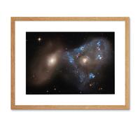 Wall Art Print Hubble Space Astronomy ARP 143 Cosmic Battle In A Spectacular Collision Between Two Galaxies The Blue Star-Forming Spiral NGC 2445 And Artery8 Beige W7 inch x H9 inch