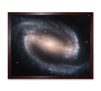 Wall Art Print Hubble Space Astronomy Barred Spiral Galaxy NGC 1300 Blue Red Star Clusters Glowing Gas And Interstellar Dust Clouds Art Framed Artery8 Brown A4