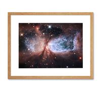 Wall Art Print Hubble Space Astronomy Bipolar Stellar Nursery Region S106 Nebula Forms Celestial Angel Wings In Bright Pink Red Blue Artwork Framed 9X Artery8 Beige W7 inch x H9 inch