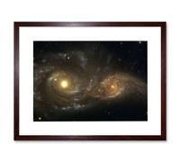 Wall Art Print Hubble Space Astronomy Interacting Spiral Galaxies NGC 2207 And IC 2163 In Near Collision Cosmic Dance Artwork Framed 9X7 Inch Artery8 Brown W7 inch x H9 inch