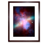 Wall Art Print Hubble Space Astronomy M82 Galaxy Collaboration Chandra And Spitzer X-Ray Observatory Blue Red Orange Green Starburst Dust Clouds Artwo Artery8 Brown W7 inch x H9 inch