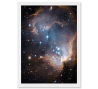 Wall Art Print Hubble Space Astronomy Observations Infant Stars Small Magellanic Cloud Galaxy Bright Blue Glowing Star Cluster NGC 602 Nebula Dust Pil Artery8 White A4