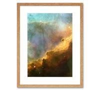 Wall Art Print Hubble Space Astronomy Omega Swan Nebula Region In M17 Golden Gas Clouds In Red Blue Green Galactic Storm Artwork Framed 9X7 Inch Artery8 Beige W7 inch x H9 inch
