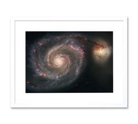 Wall Art Print Hubble Space Astronomy Whirlpool Galaxy M51 Companion Swirling Structures Dust Clouds Gas Spiral Staircases Pink Blue Star Birth Region Artery8 White W7 inch x H9 inch