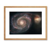 Wall Art Print Hubble Space Astronomy Whirlpool Galaxy M51 Companion Swirling Structures Dust Clouds Gas Spiral Staircases Pink Blue Star Birth Region Artery8 Beige W7 inch x H9 inch