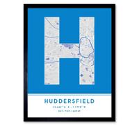 Wall Art Print Huddersfield England United Kingdom City Map Modern Typography Stylish Letter Framed Word Wee Blue Coo Blue W12 inch x H16 inch
