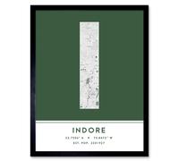 Wall Art Print Indore India City Map Modern Typography Stylish Letter Framed Word Wee Blue Coo Green W12 inch x H16 inch