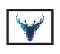 Wall Art Print Ink Splat Deer Stag Large Framed Wall Décor Art Artery8 Black W18 inch x H24 inch