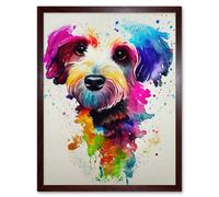Wall Art Print Ink Splatter Cockapoo Dog Watercolour Painting Art Framed Artery8 Brown W12 inch x H16 inch