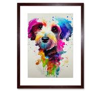 Wall Art Print Ink Splatter Cockapoo Dog Watercolour Painting Artwork Framed 9X7 Inch Artery8 Brown W7 inch x H9 inch