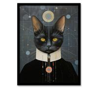 Wall Art Print Interplanetary Cat King Oil Painting Conceptual Art Cosmic Empire Ruler Futuristic Feline Portrait Art Framed Wee Blue Coo Grey W12 inch x H16 inch