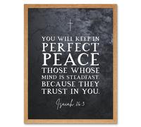 Wall Art Print Isaiah 26:3 Perfect Peace They Trust In You Christian Bible Verse Quote Scripture Typography Art Framed Artery8 Light Oak W12 inch x H16 inch
