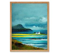 Wall Art Print Isle Harris White Crofters Cottage Scotland Seascape Art Framed Artery8 Light Oak W12 inch x H16 inch