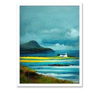 Wall Art Print Isle Harris White Crofters Cottage Scotland Seascape Art Framed Artery8 White W12 inch x H16 inch