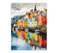 Wall Art Print Isle of Mull Calm Tobermory Bay Colourful Houses Poster Picture Artery8 Multi W24 inch x H32 inch