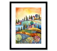 Wall Art Print Italian Countryside Midsummer Landscape Folk Artwork Framed 9X7 Inch Artery8 Black W7 inch x H9 inch