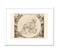 Wall Art Print Jacques Cassini Flat Earth Map 1713 Sepia Colour Terrestrial Planisphere According to Astronomers New Observations Decorative World Pol Artery8 White W7 inch x H9 inch