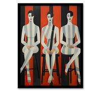 Wall Art Print Jailhouse Rock Conceptual Vintage Style Oil Painting Red Grey White Striped Musician Female Trio Artwork Framed Artery8 Red A4