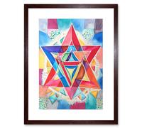 Wall Art Print Jewish Star Of David Bright Multicoloured Folk Art Watercolour Painting Artwork Framed 9X7 Inch Artery8 Brown W7 inch x H9 inch