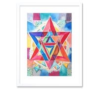 Wall Art Print Jewish Star Of David Bright Multicoloured Folk Art Watercolour Painting Artwork Framed 9X7 Inch Artery8 White W7 inch x H9 inch