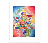 Wall Art Print Jewish Star Of David Patterns Geometric Folk Art Watercolour Painting Artwork Framed 9X7 Inch Artery8 White W7 inch x H9 inch