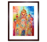 Wall Art Print Jewish Synagogue Decorated Building Vibrant Folk Art Watercolour Painting Artwork Framed 9X7 Inch Artery8 Brown W7 inch x H9 inch