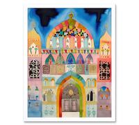 Wall Art Print Jewish Synagogue Decorated Facade Folk Art Watercolour Painting Art Framed Artery8 White W12 inch x H16 inch