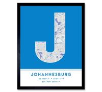Wall Art Print Johannesburg South Africa City Map Modern Typography Stylish Letter Framed Word Wee Blue Coo Blue W12 inch x H16 inch