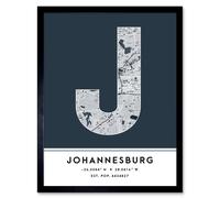 Wall Art Print Johannesburg South Africa City Map Modern Typography Stylish Letter Framed Word Wee Blue Coo Navy W12 inch x H16 inch