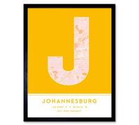Wall Art Print Johannesburg South Africa City Map Modern Typography Stylish Letter Framed Word Wee Blue Coo Yellow W12 inch x H16 inch