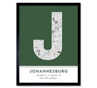 Wall Art Print Johannesburg South Africa City Map Modern Typography Stylish Letter Framed Word Wee Blue Coo Green W12 inch x H16 inch
