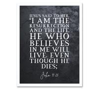 Wall Art Print John 11:25 Jesus I am the resurrection and the life Christian Bible Verse Quote Scripture Typography Art Framed Artery8 White W12 inch x H16 inch