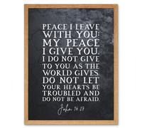 Wall Art Print John 14:27 Peace I leave With You Peace I Give You Christian Bible Verse Quote Scripture Typography Art Framed Artery8 Light Oak W12 inch x H16 inch