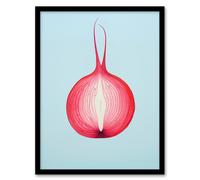 Wall Art Print Just Add Red Onion Cut Vegetable Kitchen Painting Pastel Colour Pink on Blue Art Framed Wee Blue Coo Blue A4