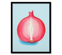 Wall Art Print Just Add Red Onion Kitchen Painting Cut Vegetable Pastel Colour Pink on Blue Art Framed Wee Blue Coo Blue A4