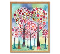 Wall Art Print Kandinsky Inspired Trees Blooming In Spring Folk Art Watercolour Painting Art Framed Artery8 Light Oak W12 inch x H16 inch