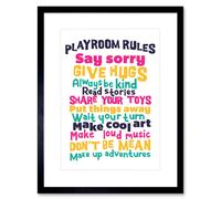Wall Art Print Kids Playroom Rules Fun Colourful Framed Artery8 Black W7 inch x H9 inch