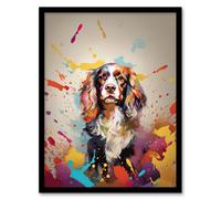 Artery8 King Charles Spaniel Dog Lover Gift Pet Portrait Colourful Artwork Painting Artwork Framed Wall Art Print A4